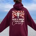 Retro Bull Skull Western Country Save A Horse Ride A Cowboy Women Oversized Hoodie Back Print Maroon