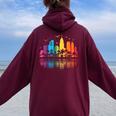 Retro Fort Lauderdale Skyline Rainbow Lgbt Lesbian Gay Pride Women Oversized Hoodie Back Print Maroon