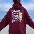 Retro Groovy Coffee Fueled By Iced Coffee And Anxiety Women Oversized Hoodie Back Print Maroon