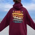 Retro Groovy Save Bees Rescue Animals Recycle Earth Day 2024 Women Oversized Hoodie Back Print Maroon