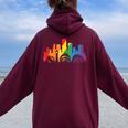 Retro Lgbt Rainbow Denver Skyline Lesbian Gay Pride Women Oversized Hoodie Back Print Maroon