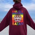 Retro Lgbt Rainbow Flag Hail Gay Satan Lgbt Goth Gay Pride Women Oversized Hoodie Back Print Maroon