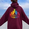Retro Pittsburgh Skyline Rainbow Lgbt Lesbian Gay Pride Women Oversized Hoodie Back Print Maroon