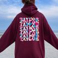Retro Tie Dye Taylor First Name Personalized Groovy Birthday Women Oversized Hoodie Back Print Maroon