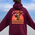 Ridgeback Queen Of Rhodesian Ridgeback Owner Vintage Women Oversized Hoodie Back Print Maroon