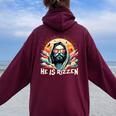 He Is Rizzen Christian Is Rizzen Retro Believe In Jesus Women Oversized Hoodie Back Print Maroon