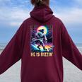 He Is Rizzin Christian Ice Hockey Lover Jesus Meme Religious Women Oversized Hoodie Back Print Maroon