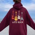 Lets Rock Rock N Roll Guitar Retro Women Women Oversized Hoodie Back Print Maroon
