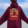 Rodeo Bull Riding Horse Rider Cowboy Cowgirl Western Howdy Women Oversized Hoodie Back Print Maroon