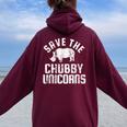 Save The Chubby Unicorns Rhino Rhinoceros Women Women Oversized Hoodie Back Print Maroon