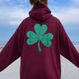 Shamrock St Patrick's Day Girls Irish Ireland Women Oversized Hoodie Back Print Maroon