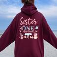 Sister Of The 1St Birthday Girl Sister In Onderland Family Women Oversized Hoodie Back Print Maroon
