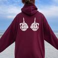 Skeleton Bones Hands Middle Finger Rude Sarcastic Women Oversized Hoodie Back Print Maroon