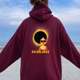 Solar Eclipse 2024 Duck Wearing Solar Eclipse Glasses Women Oversized Hoodie Back Print Maroon