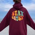 Stay Groovy Hippie Peace Sign Retro 60S 70S Women Women Oversized Hoodie Back Print Maroon