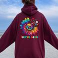 Taurus Souls Zodiac Tie Dye Sunflower Peace Sign Groovy Women Oversized Hoodie Back Print Maroon