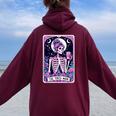 The Tired Mom Tarot Card Witchy Floral Skeleton Women Oversized Hoodie Back Print Maroon