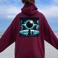 Total Solar Eclipse 2024 Girl Cat Eclipse Women Oversized Hoodie Back Print Maroon