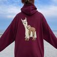 Trendy Funky Cartoon Chill Out Sloth Riding Llama Women Oversized Hoodie Back Print Maroon