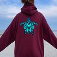 Tribal Hawaiian Maori Sun Sea Turtle 2-Sided Women Oversized Hoodie Back Print Maroon