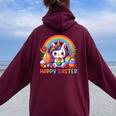 Unicorn Rainbow Happy Easter Easter Day Women Oversized Hoodie Back Print Maroon