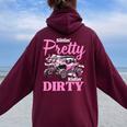 Utv Girls Sittin Pretty And Ridin-Dirty Sxs Women Oversized Hoodie Back Print Maroon