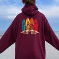 Vintage Classic Surfboard Beach Surfer Boy Girl Surfing Women Oversized Hoodie Back Print Maroon