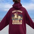 Vintage Sayings Save A Horse Ride A Cousin Women Oversized Hoodie Back Print Maroon