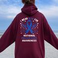 I Wear Blue For National Foster Care Awareness Month Women Oversized Hoodie Back Print Maroon