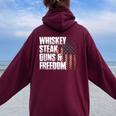 Whiskey Steak Guns & Freedom Patriotic Flag Women Oversized Hoodie Back Print Maroon