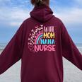 Wife Mom Nana Nurse Nurses Day Leopard Rainbow Women Oversized Hoodie Back Print Maroon