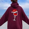 Wine Glasses Santa Hat Bling Christmas Wine Lover Women Oversized Hoodie Back Print Maroon