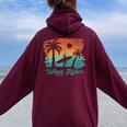 Woman Surfing Beach Wave Rider Retro Vintage Sunset Cute Women Oversized Hoodie Back Print Maroon