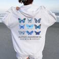 In April We Wear Blue Butterfly Autism Mental Health Women Oversized Hoodie Back Print White