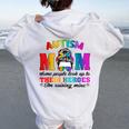 Autism Mom Raising Hero Groovy Messy Bun Autism Awareness Women Oversized Hoodie Back Print White
