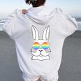 Bunny Gay Pride Lgbtq Bunny Rainbow Sunglasses Happy Easter Women Oversized Hoodie Back Print White