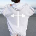 Dumbbell Barbell Cross Christian Gym Workout Lifting Women Oversized Hoodie Back Print White