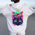Edm Rave Trippy Cat Mushroom Psychedelic Festival Women Oversized Hoodie Back Print White