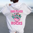 Our Flock Rocks Flamingo Matching Family Vacation Group Women Oversized Hoodie Back Print White