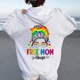 Free Mom Hugs Messy Bun Rainbow Gay Trans Pride Mother Day Women Oversized Hoodie Back Print White