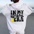 Game Day Retro Groovy SoftballIn My Softball Era Women Oversized Hoodie Back Print White