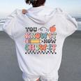 Groovy State Testing Day Teacher You Know It Now Show It Women Oversized Hoodie Back Print White