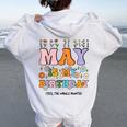May Is My Birthday Yes The Whole Month Groovy Flowers Women Oversized Hoodie Back Print White