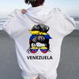 Messy Bun Girl Venezuela Pride Latina Venezuelan Women Women Oversized Hoodie Back Print White