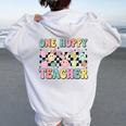One Hoppy Teacher Bunny Easter Day Groovy Retro Boy Girl Women Oversized Hoodie Back Print White