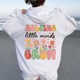 Retro Helping Little Minds Grow Flowers Kindergarten Teacher Women Oversized Hoodie Back Print White