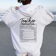 Teacher Nutrition Facts Teacher Appreciation Women Oversized Hoodie Back Print White