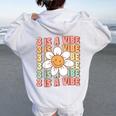 Three Is A Vibe Cute Groovy 3Rd Birthday Party Daisy Flower Women Oversized Hoodie Back Print White