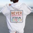 Never Underestimate A Girl Who Skydives Sky Diving Women Oversized Hoodie Back Print White