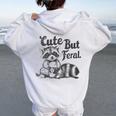 Vintage Cute But Feral Raccoon Lover Presents Raccoon Women Oversized Hoodie Back Print White